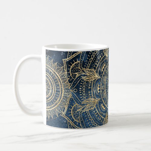 Elegant Gold Mandala Blue Whimsy Design Coffee Mug