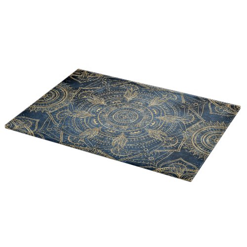 Elegant Gold Mandala Blue Whimsy Design Cutting Board
