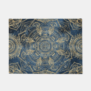 Elegant Gold Mandala Blue Whimsy Design Doormat