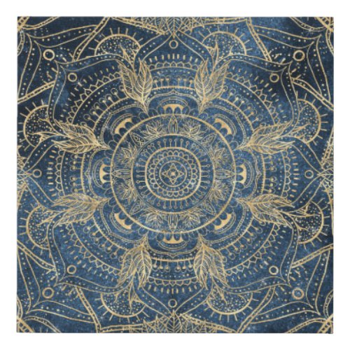 Elegant Gold Mandala Blue Whimsy Design Faux Canvas Print