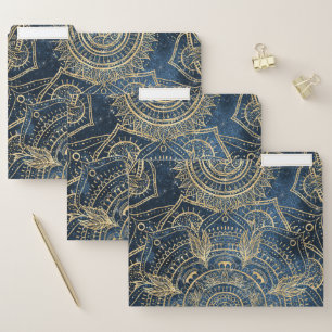 Elegant Gold Mandala Blue Whimsy Design File Folder