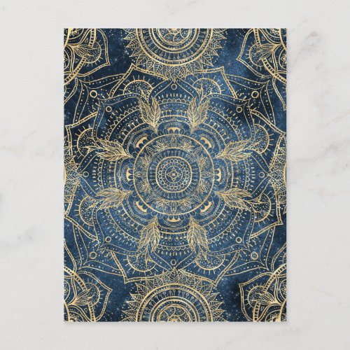 Elegant Gold Mandala Blue Whimsy Design Holiday Postcard