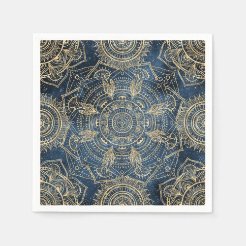 Elegant Gold Mandala Blue Whimsy Design Napkins