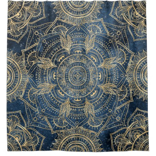 Elegant Gold Mandala Blue Whimsy Design Shower Curtain