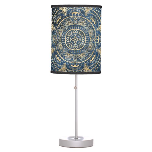 Elegant Gold Mandala Blue Whimsy Design Table Lamp