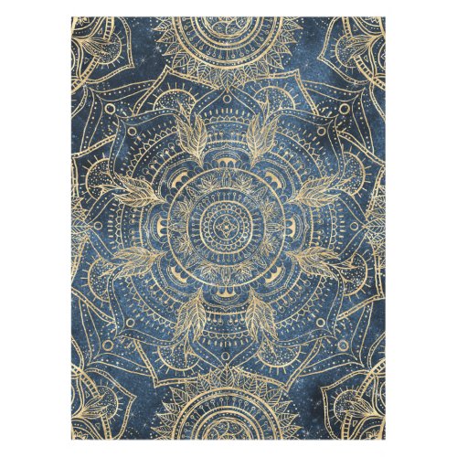 Elegant Gold Mandala Blue Whimsy Design Tablecloth