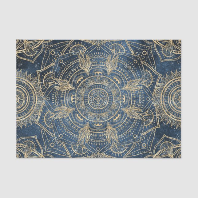 Elegant Gold Mandala Blue Whimsy Design Tissue Paper (Front)