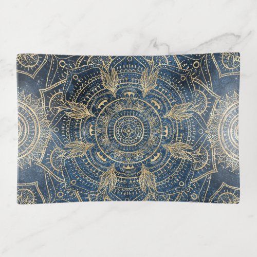 Elegant Gold Mandala Blue Whimsy Design Trinket Tray