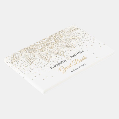 Elegant Gold Mandala Confetti Design Guest Book
