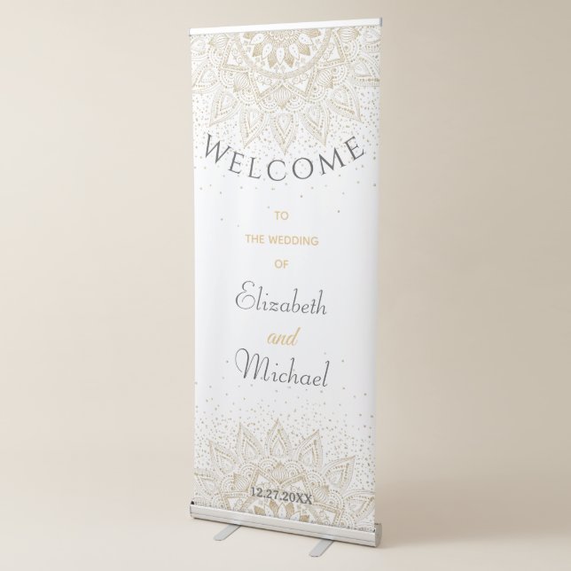 Elegant Gold Mandala Confetti Design Retractable Banner (3/4)