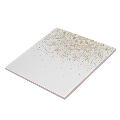 Elegant Gold Mandala Dots Design Ceramic Tile