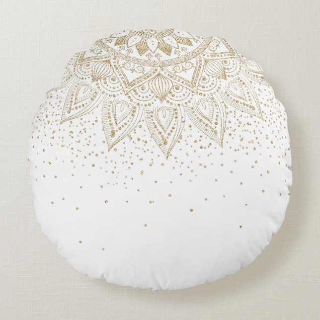 Elegant Gold Mandala Dots Design Round Pillow (Front)