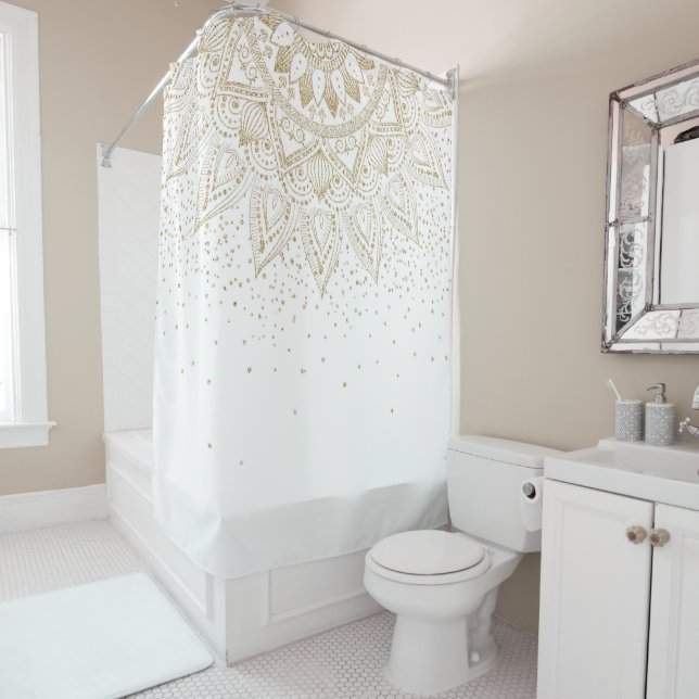 Elegant Gold Mandala Dots Design Shower Curtain (In Situ)