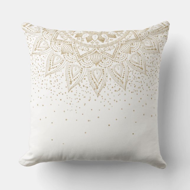 Elegant Gold Mandala Dots Design Throw Pillow (Front)