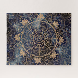 Elegant Gold Mandala Eye Sun Moon Navy Blue Jigsaw Puzzle