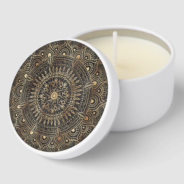 Elegant Gold Mandala Floral Design Mini Candle Favors (Corner)