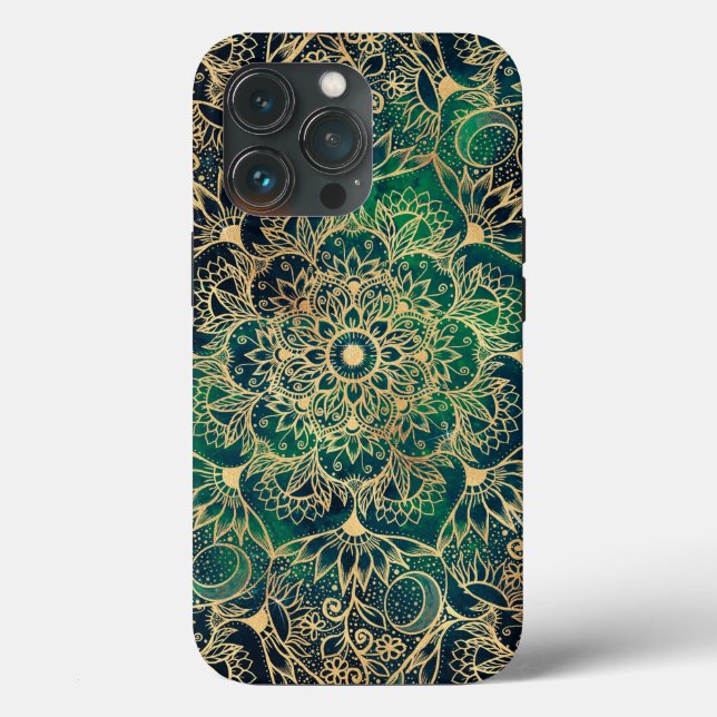 Elegant Gold Mandala Floral Green Blue Case-Mate iPhone Case (Back)