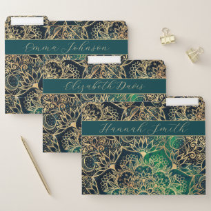 Elegant Gold Mandala Floral Green Blue File Folder