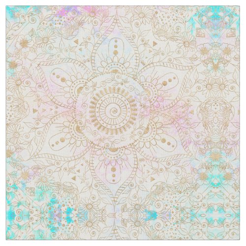 Elegant Gold Mandala  Holographic Glitter Design Fabric