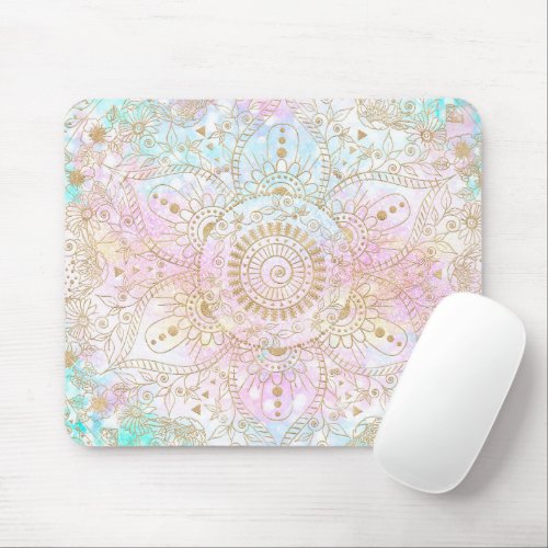 Elegant Gold Mandala  Holographic Glitter Design Mouse Pad