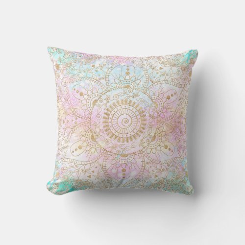 Elegant Gold Mandala  Holographic Glitter Design Throw Pillow