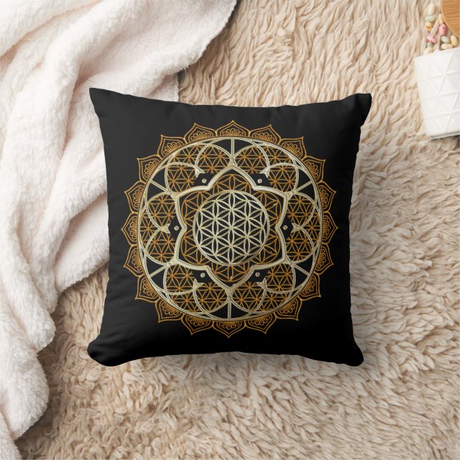 Elegant Gold Mandala Meditation Throw Pillow (Blanket)