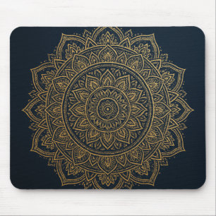 Elegant Gold Mandala on Navy Mousepad