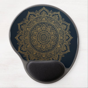 Elegant Gold Mandala on Navy Mousepad