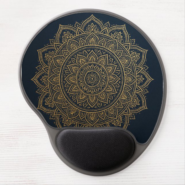Elegant Gold Mandala on Navy Mousepad (Front)