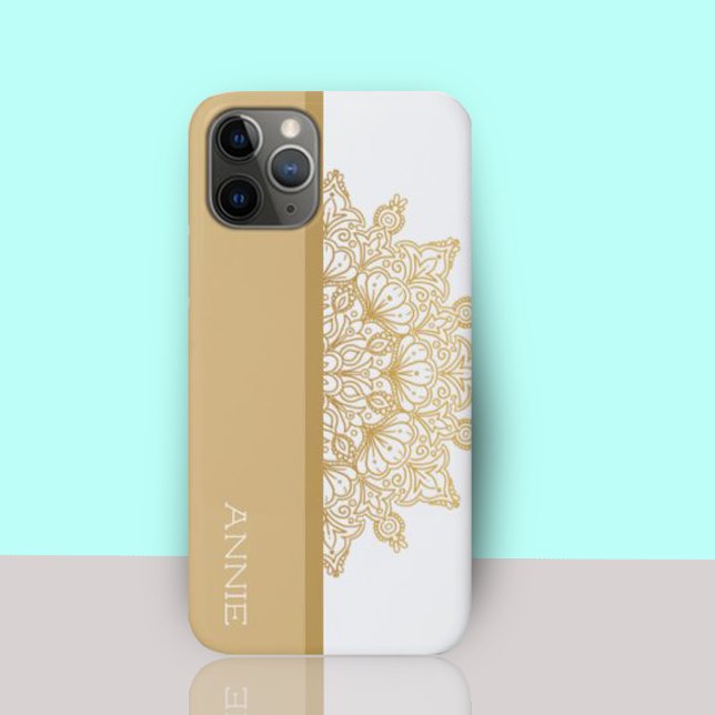 Elegant Gold Mandala Pattern on White Name Case-Mate iPhone Case (Elegant Gold Mandala Pattern on White Name Case-Mate iPhone Case)
