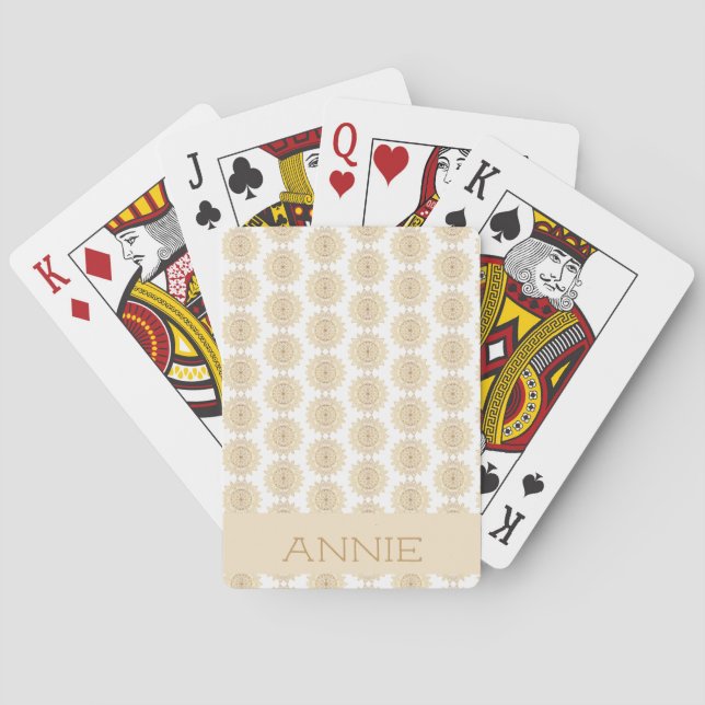 Elegant Gold Mandala Pattern on White Name Poker Cards (Back)