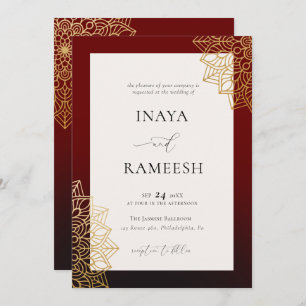 Elegant Gold Mandala Red Indian Wedding Invitation