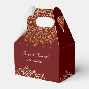 Elegant Gold Mandala Red Wedding  Favor Boxes