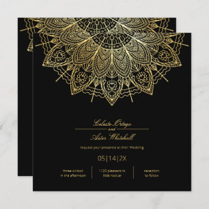 Elegant Gold Mandala Simple Black Wedding Invitation