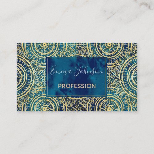 Elegant Gold Mandala Sunflower Blue Pattern Business Card