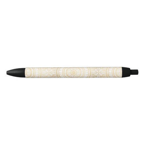 Elegant Gold Mandala Sunflower White Pattern Black Ink Pen
