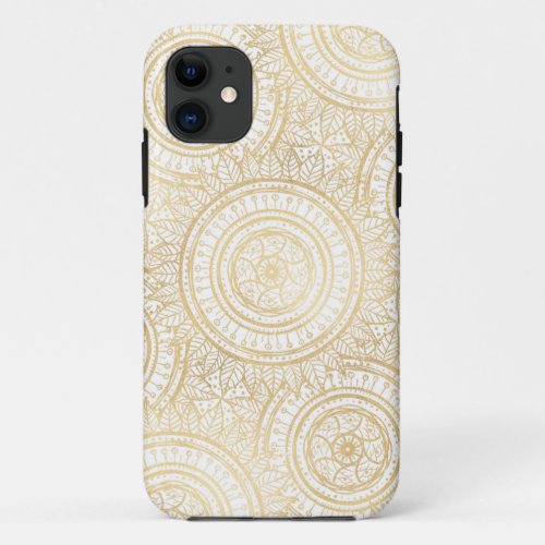 Elegant Gold Mandala Sunflower White Pattern iPhone 11 Case