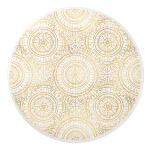 Elegant Gold Mandala Sunflower White Pattern Ceramic Knob