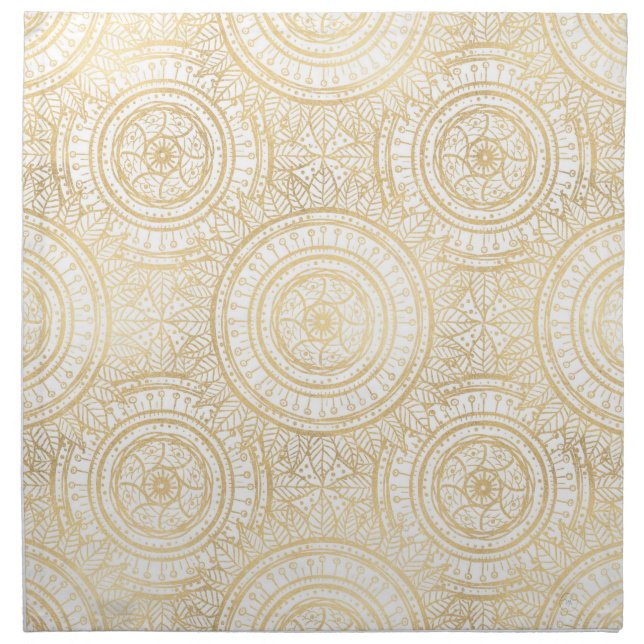 Elegant Gold Mandala Sunflower White Pattern Cloth Napkin (Front)