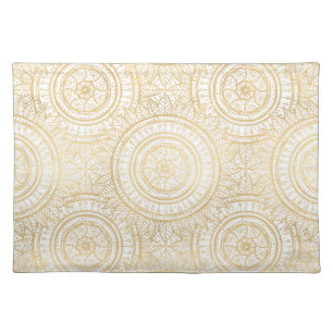 Elegant Gold Mandala Sunflower White Pattern Cloth Placemat