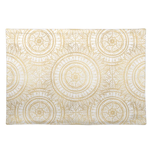 Elegant Gold Mandala Sunflower White Pattern Cloth Placemat (Front)