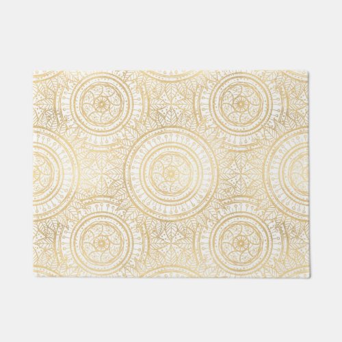 Elegant Gold Mandala Sunflower White Pattern Doormat