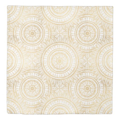 Elegant Gold Mandala Sunflower White Pattern Duvet Cover