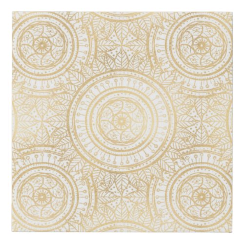 Elegant Gold Mandala Sunflower White Pattern Faux Canvas Print