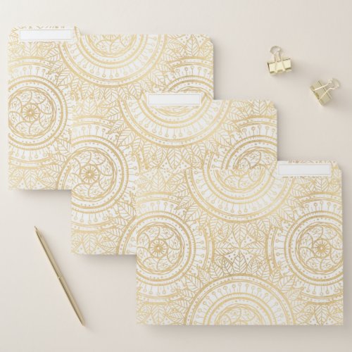 Elegant Gold Mandala Sunflower White Pattern File Folder
