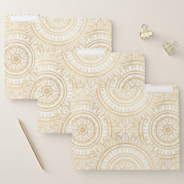 Elegant Gold Mandala Sunflower White Pattern File Folder (Set)