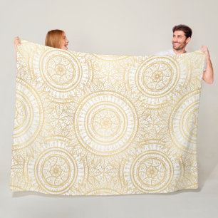 Elegant Gold Mandala Sunflower White Pattern Fleece Blanket