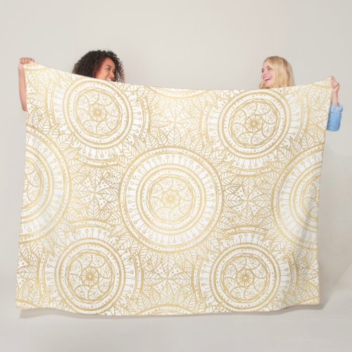 Elegant Gold Mandala Sunflower White Pattern Fleece Blanket