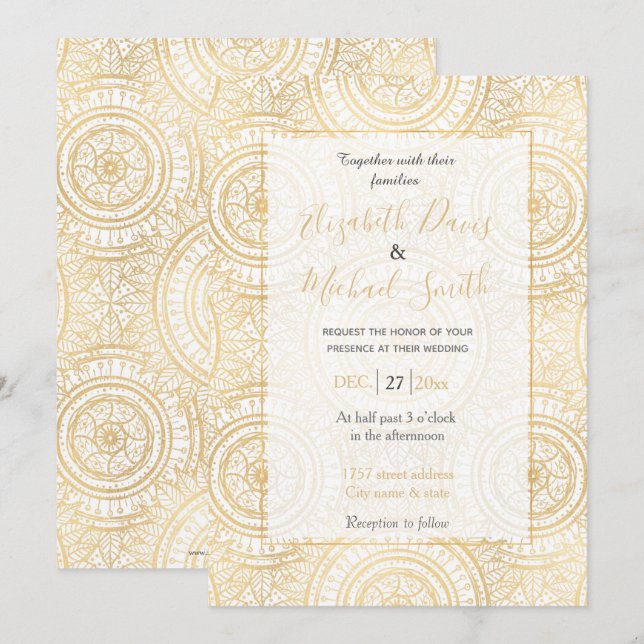 Elegant Gold Mandala Sunflower White Pattern Invitation (Front/Back)