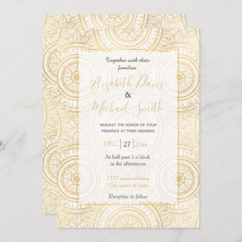 Elegant Gold Mandala Sunflower White Pattern Invitation